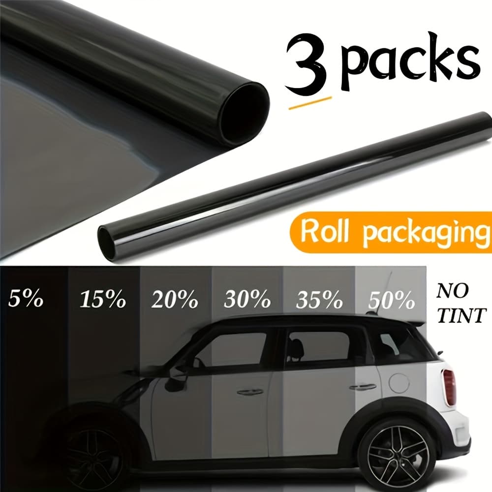 TEMU 3pcs Black Car Window Tint Film Roll (118"x19.6" Total) - Uv Resistant, 35% Blackout, 15% Blocking & 5% Pp /removable Privacy Wrap, Easy Application For, Trucks, Suvs - Heat & Glare Protection