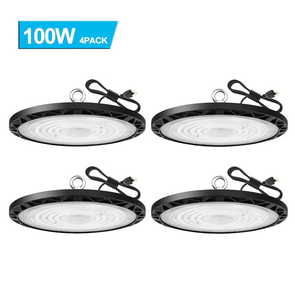 TEMU 4pcs 100w Ufo Led High , Cold White 6000k, 100 Watts Led Commercial Lighting Fixtures With Us Plug, 90-277v, Industrial Warehouse Workshop Factory Lamp