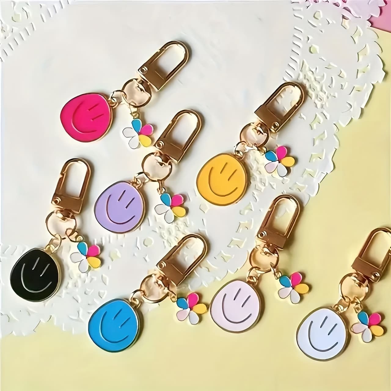 TEMU -piece Cute Cartoon Face Keychain Set, Alloy Pendant Key Chain, Men's Bag Backpack Accessories, Alloy, , Metal Material, Non-woven - Multi-