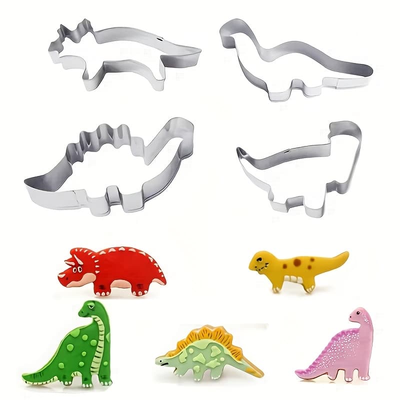 TEMU 4pcs Dinosaur Cookie Set, Dinosaur Birthday Party Cake, Biscuit And Sandwich Cake Mold, Pastry Cutter, Cookie Mold, Baking Tool, Kitchen Gadget,