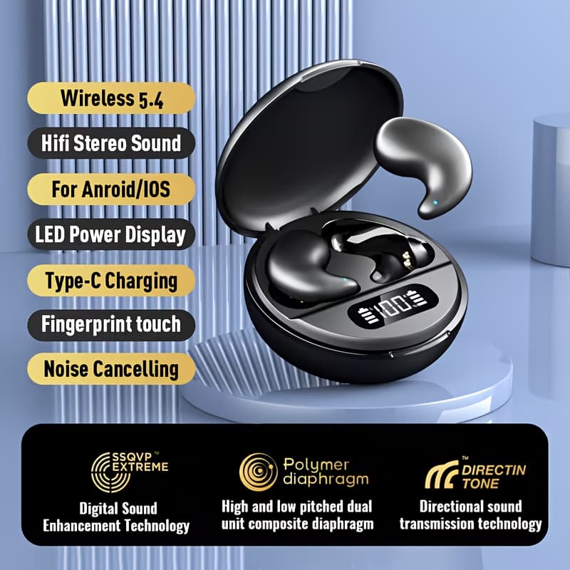 TEMU Wireless , Discreet Sleep Earplugs, , Charging Case With Real- Display, Extended , Enc Noise-cancelling Microphone, Compatible With Ios And , Ideal For Exercise, Work