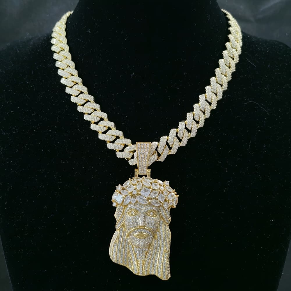 TEMU 1 Piece Of Men's Jesus Pendant Cuban Chain Necklace - Hip-hop Style Religious Jewelry, Retro Style, Men's Jewelry, Suitable For And Holiday , Easter And Gifts, , Spiritual Ornament
