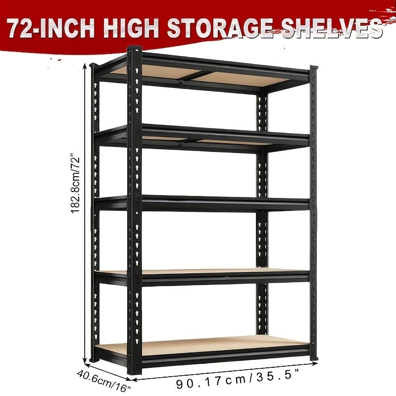 TEMU 2000lbs Shelving Heavy Duty, 5 Tier Storage Shelves Adjustable Metal Shelving Unit, Shelves For Basement, Warehouse, Commercial, Pantry, Closet, Kitchen 72in Hx 35.5in W X 16in D, Utility Shelves