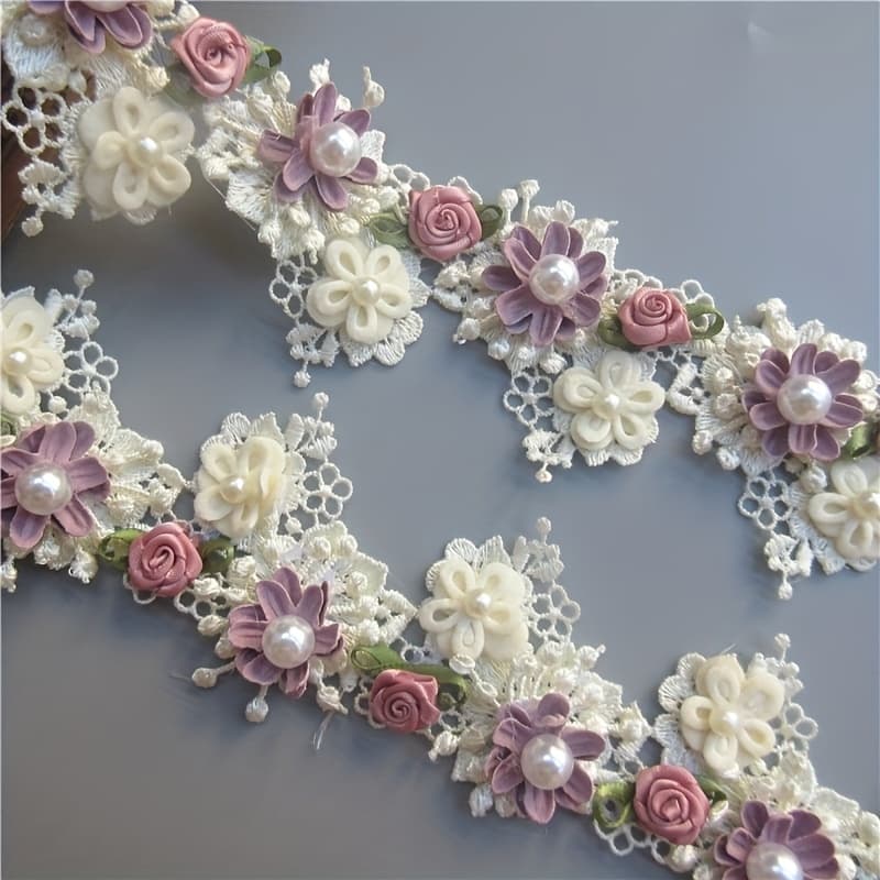 TEMU 10pcs Flower Apricot Bead Rose Embroidery Lace Trim Ribbon Fabric Sewing Supplies Craft Hat Decoration