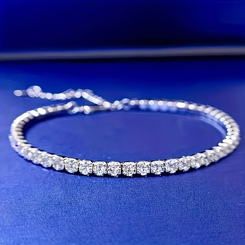TEMU Elegant Stainless Steel With Synthetic Cubic Zirconia, Adjustable Full Chain, For Women, Daily & Vacation Jewelry