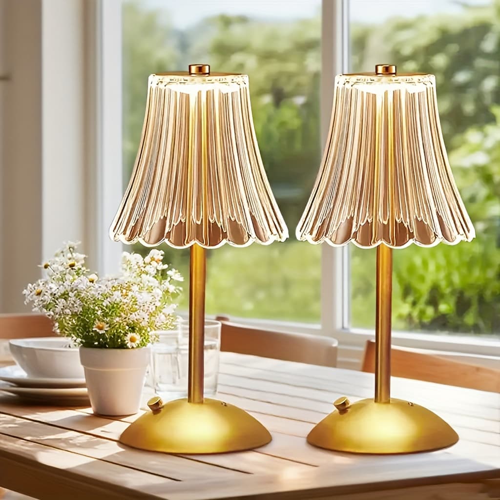 TEMU Crystal Wireless Desk Lamp - 1/2 Pack Rechargeable Golden Retro Led Lamp With Usb Port, 3-color Portable Touch Lamp, Suitable For Bedroom Living Room Home Office. Battery Capacity: 1200mah