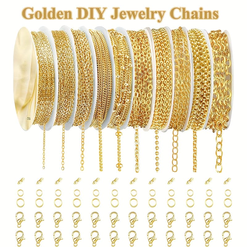 TEMU 10 Rolls Of 304 Stainless Steel Golden And Silvery Metal Chain, Making Material, Used For Jewelry Making