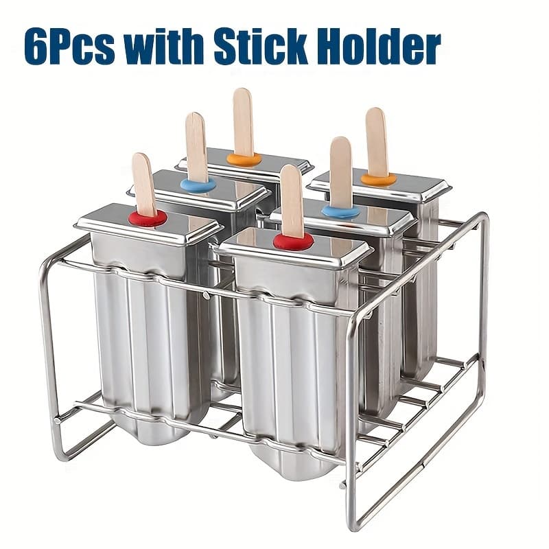 TEMU 6pcs/10pcs 304 Stainless Steel Mold Set With Lids, Stainless Steel Stick Holder Base, And Ice Cream Sticks - Diy Metal Molds, Creative Fruit Molds, Kitchen Tools