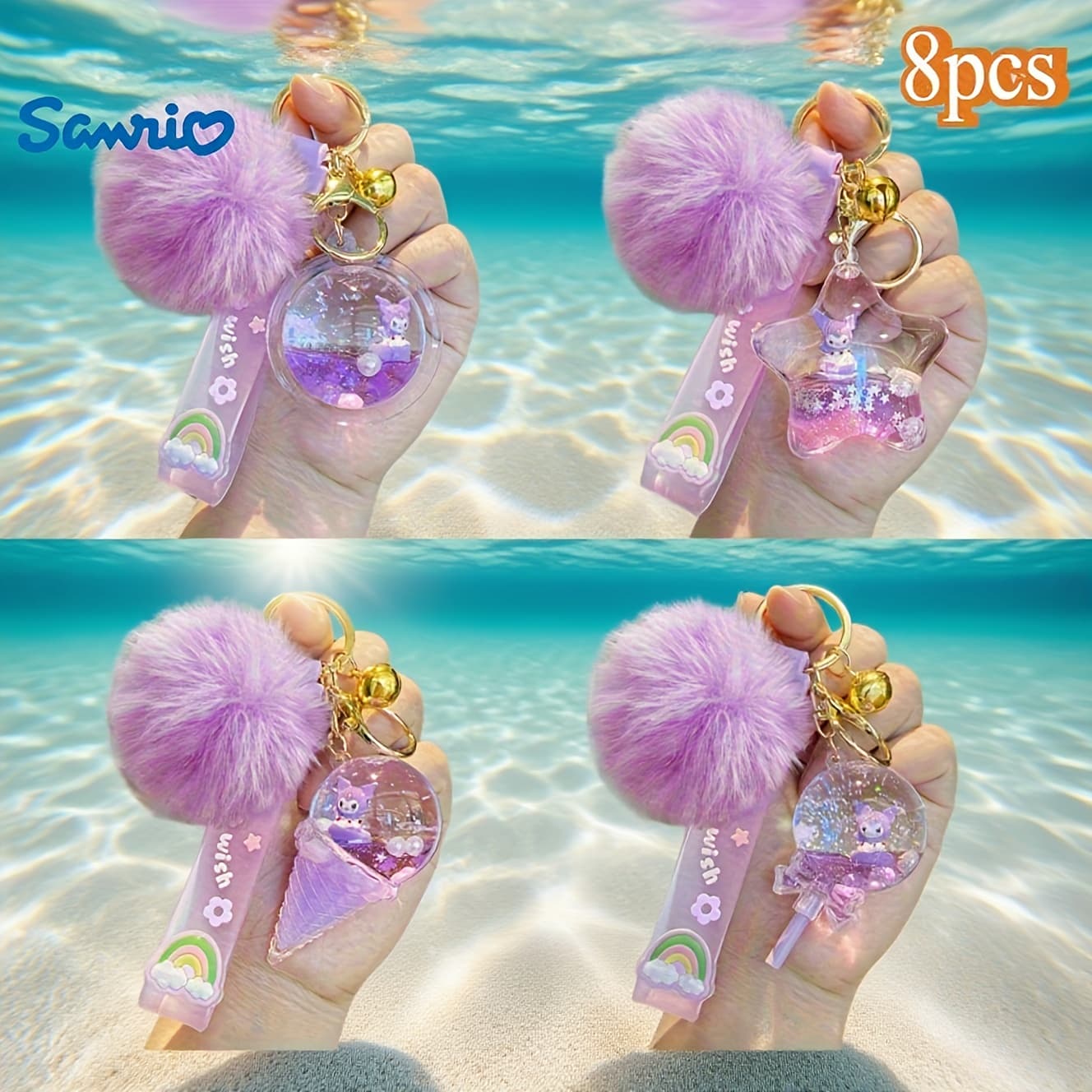 TEMU 8pcs Keychains, Cartoon Cute Flowing Sand Sparkling Keychains, Bag Pendants, Car Key Pendants, Set With Keychains, Pendants, Additions, Exquisite Small Gifts Suitable For Christmas And Halloween
