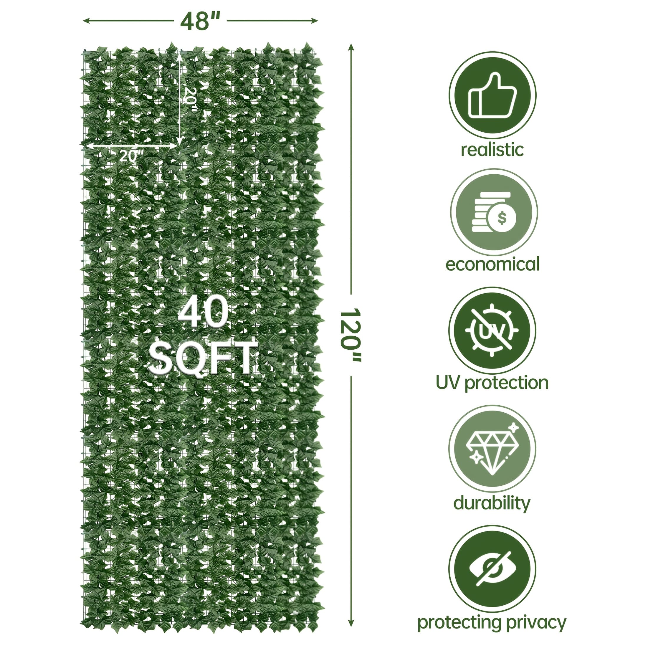 TEMU -inch By 160-inch Artificial Plant And Fence Screen, Uv-resistant Artificial Green Leaf Background Ivy Leaf Hedge Panel For Courtyard, Balcony, Garden, Backyard Indoor And Outdoor Decoration