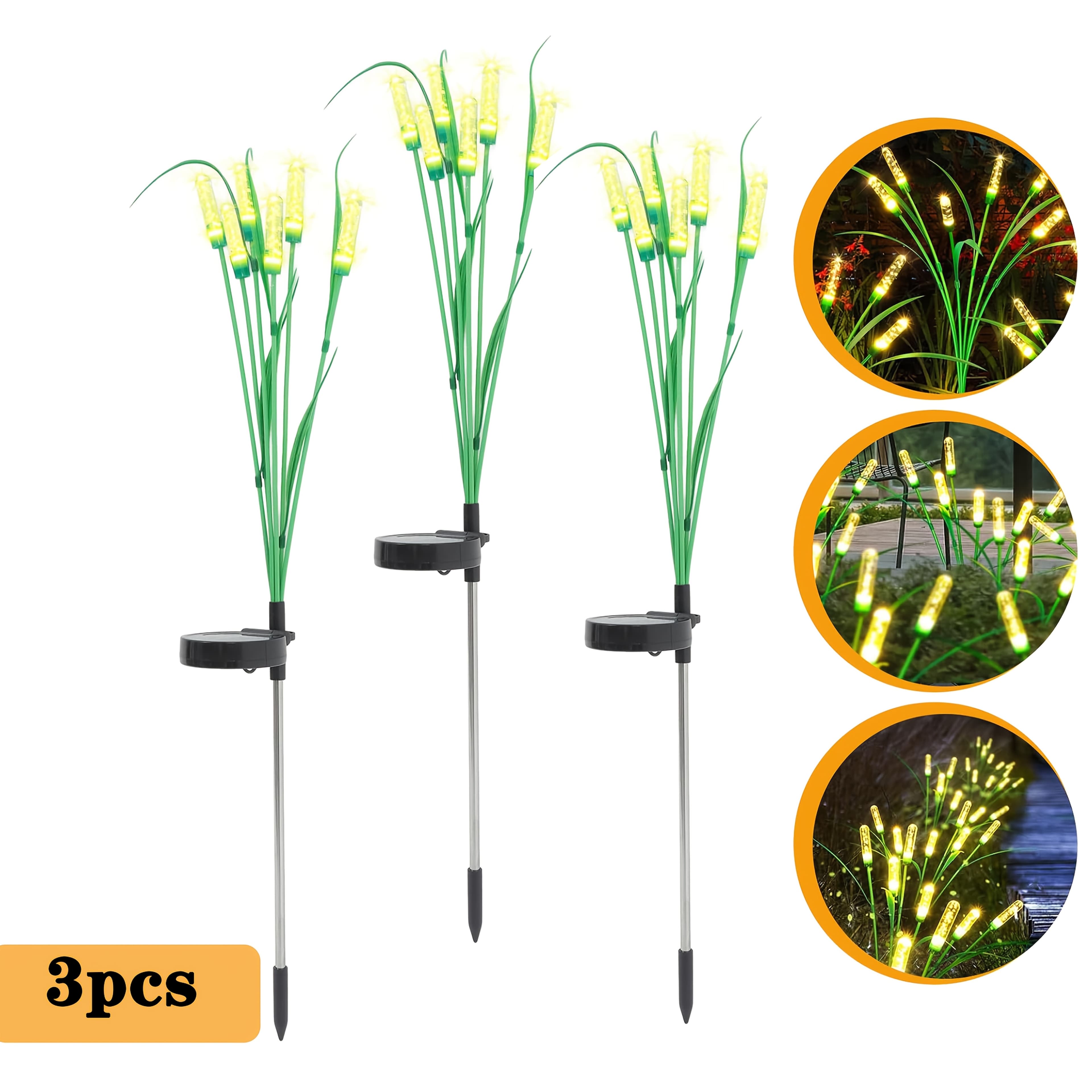 TEMU Led Solar Reed Garden Lights - Outdoor Insertable Pole Lights With Rechargeable Lithium Batteries, Ip65, Semi-flush Mount Design For ,