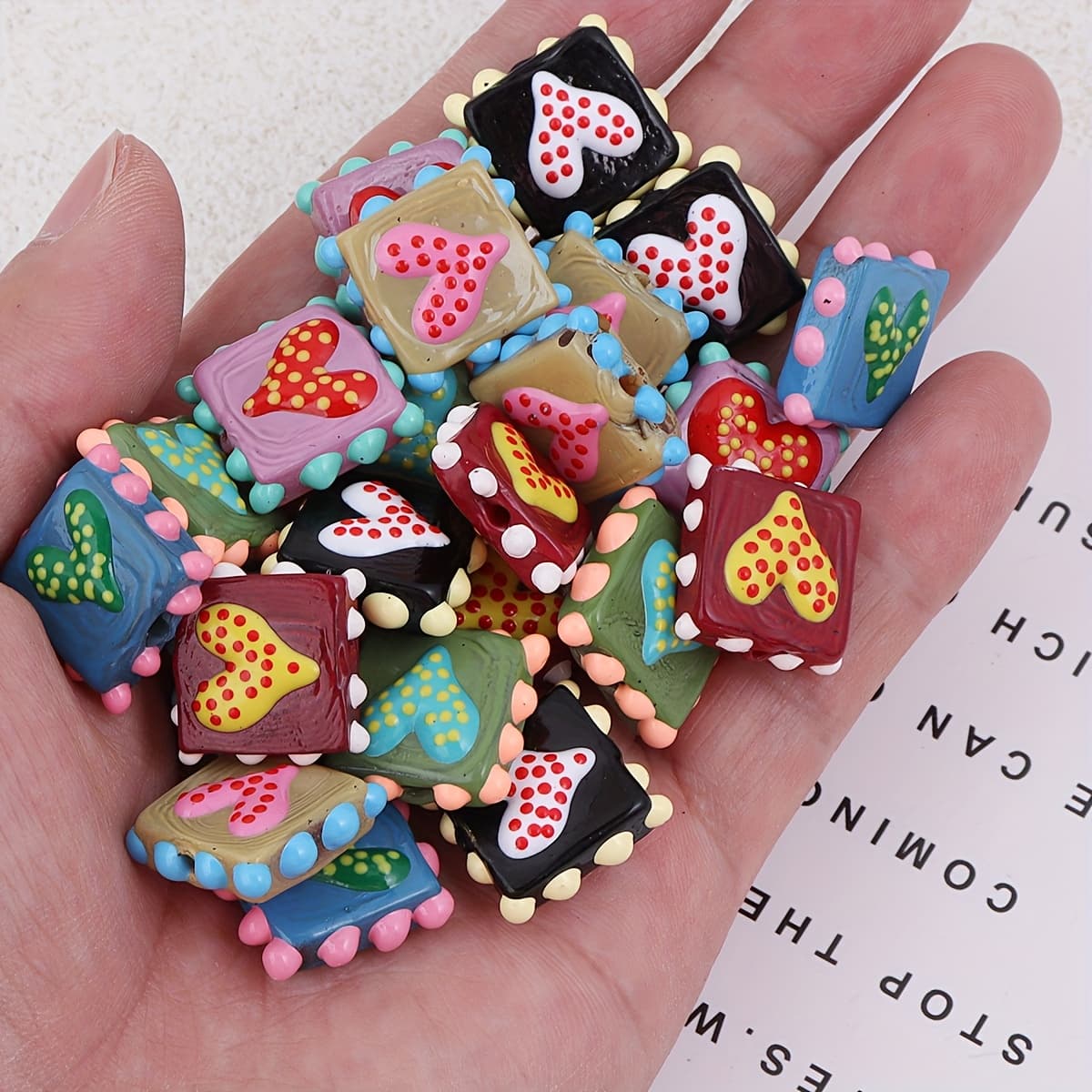 TEMU Polka Dot Heart Glass Beads, 5pcs, Handmade Lampwork Glass Beads For Diy Bracelet And Necklace Decoration