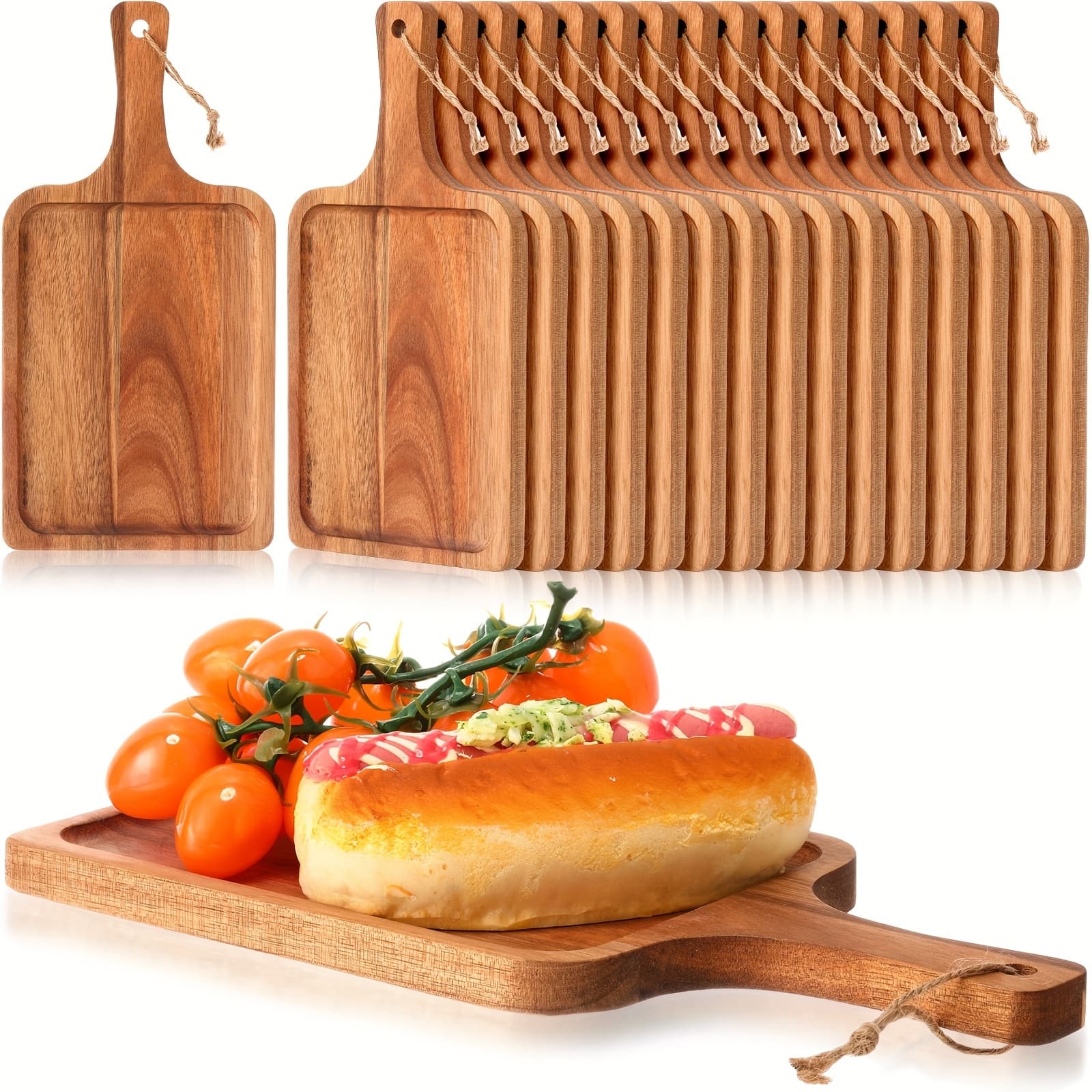 TEMU 16pcs Wood Cutting Board With Handle, Charcuterie Platter, Pizza Serving Tray, Kitchen Counter Cheese And Fruit Board, Christmas Table Decoration