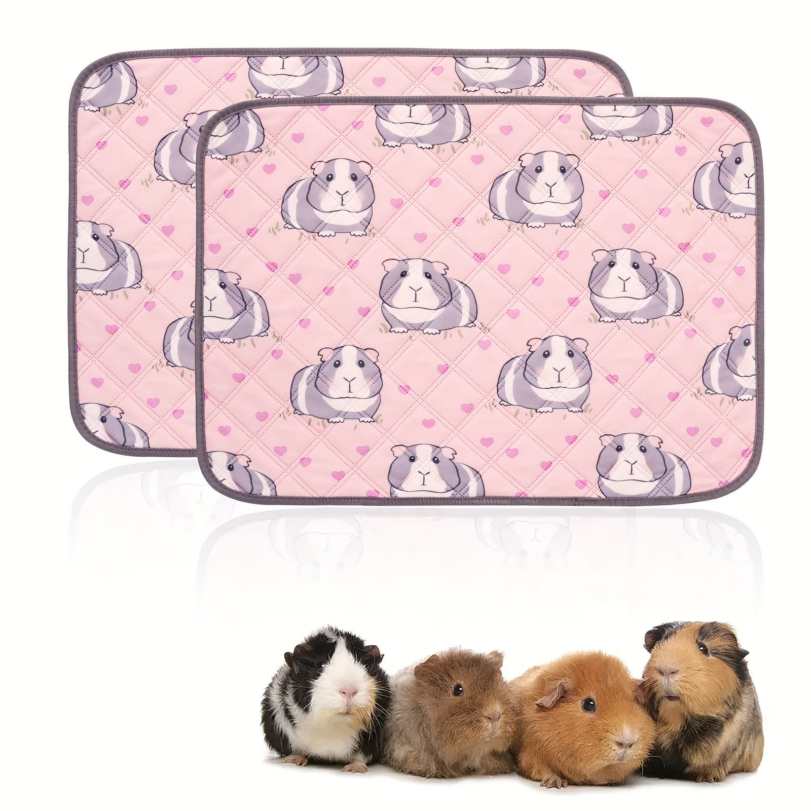TEMU 2pcs Pink Print Guinea Pig Cage Mats - Washable, Reusable & Super Absorbent Bedding For Small Pets, Rabbits, Hamsters - 18x24in