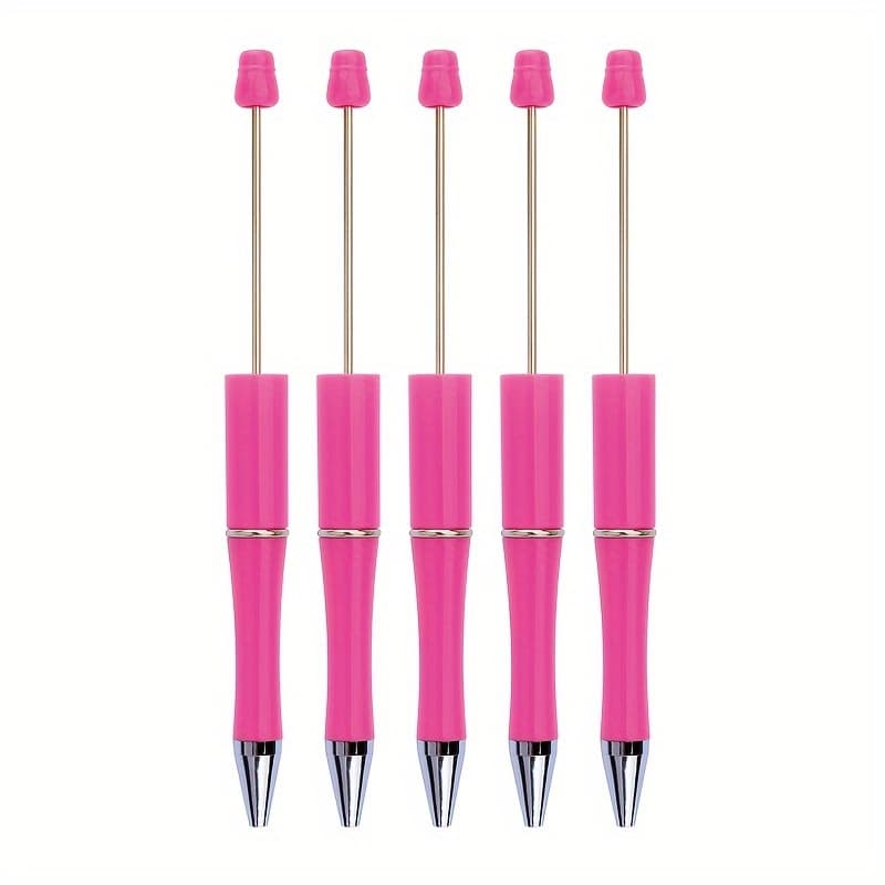 TEMU 5pcs Retractable Creative Diy Simple Beaded Pen, Suitable For Student Note-taking, Teacher's Day Gift, Black Ink