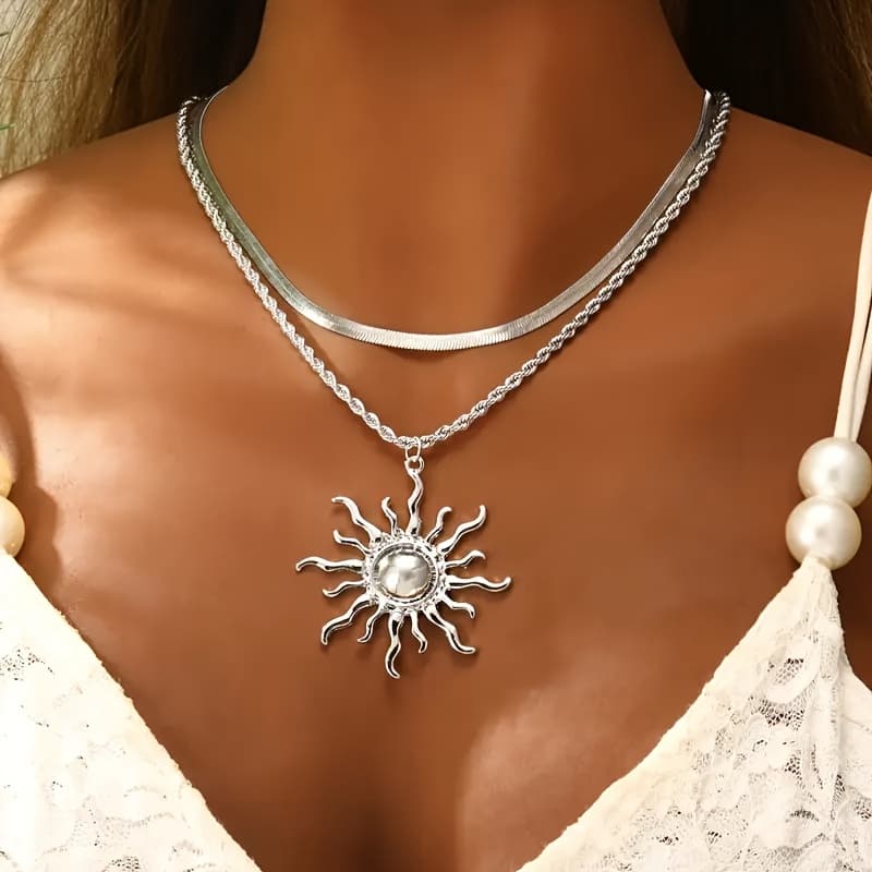 TEMU Double-layer Snake Bone Pendant Elegant Bone Chain Pendant Necklace, Bohemian Style Jewelry For Casual Wear Or Gift