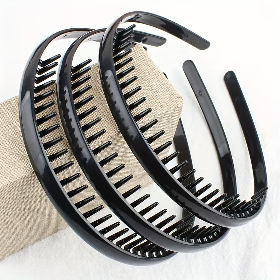 TEMU 3/5pcs Black Minimalist Face Wash Headband Women's Anti-slip Toothed Makeup Headband Bangs Hair Tie Hair Clip Headwear