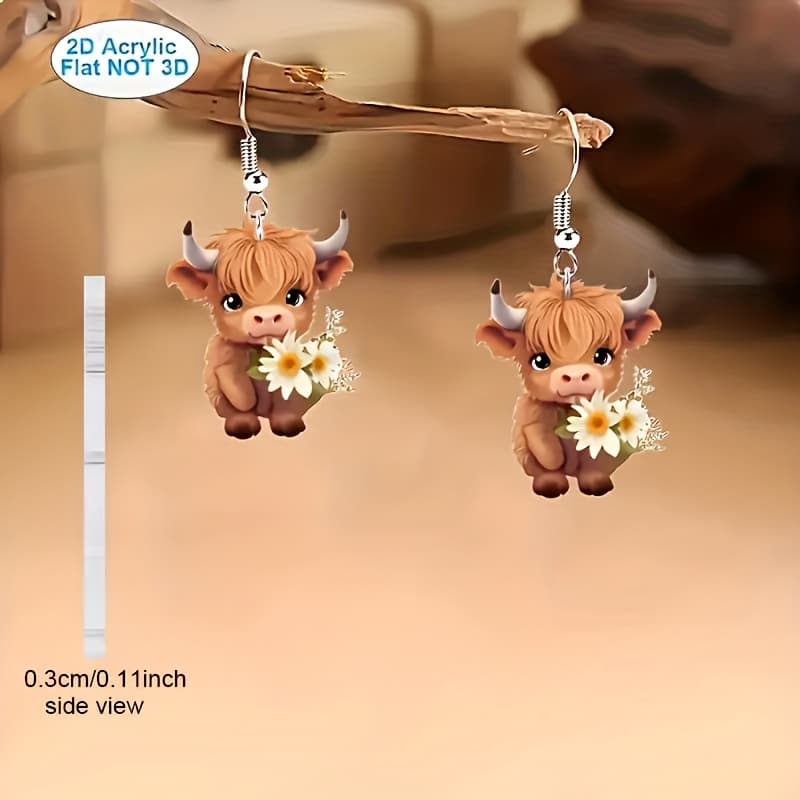 TEMU 2d Flat, 1 Pair Of Adorable Cow Pendant Earrings, Daily Party Accessories, Festival Gift, Acrylic Material Earrings