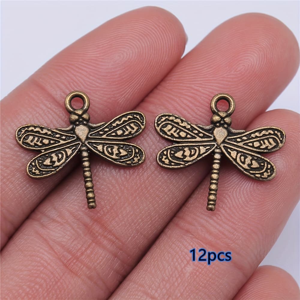 TEMU 12pcs Set: Dragonfly Charm Pendants, Bohemian Style Women's Fashion Vintage Handmade Jewelry For Earrings And Necklaces, Gift