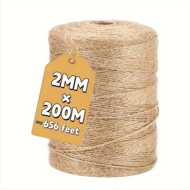 TEMU Heavy-duty Jute Rope, 656 Feet 200m X 2mm Thick - Perfect For Crafts, Gardening, Gift Wrapping, And Art Decor