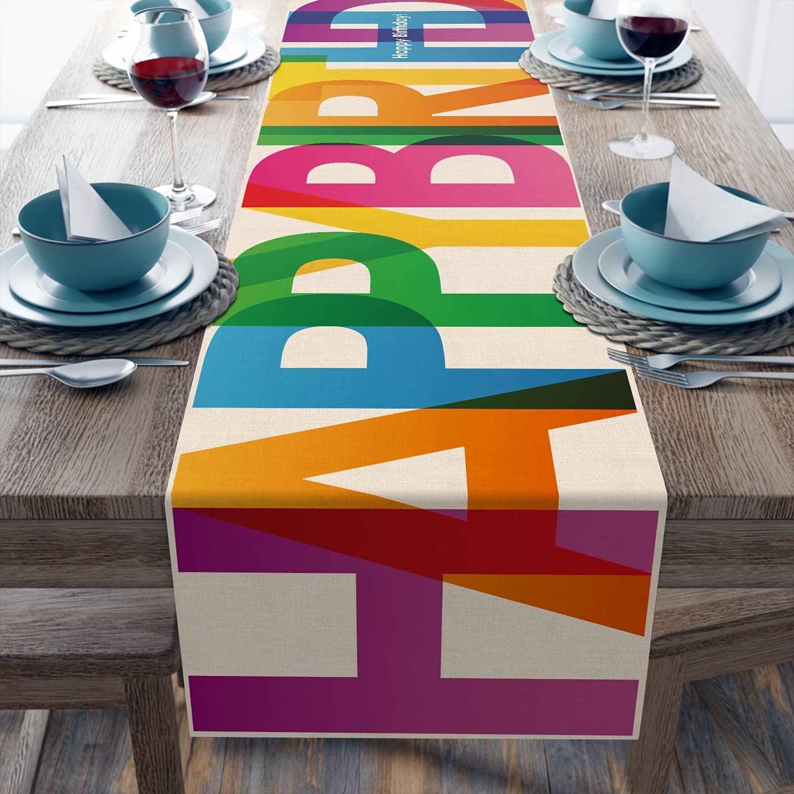 TEMU 1pc Happy Birthday Table Runner - Colorful Rectangular Linen Fabric, Woven Table Decoration For Indoor Outdoor