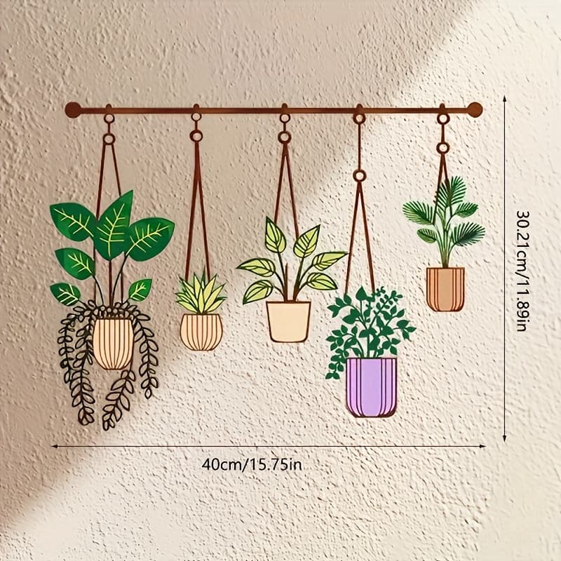 TEMU 1pc Large Metal Plant Wall Decoration - Brown Hanging Pipes With Green And Purple Flower Pots, Vertical Flower Arrangement - Building For Indoor/outdoor - , , Bohemian Home Decoration