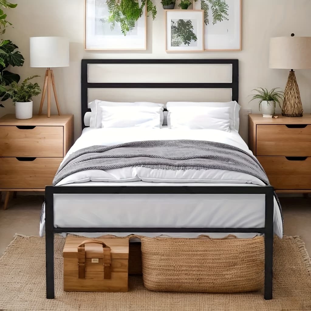 TEMU Twin Size Bed Frame Heavy Duty Twin Platform Bed Frame With Headboard And Footboard Twin Size Bed Frames With Steel Slat Support Under Bed Storage Spring Needed, Black