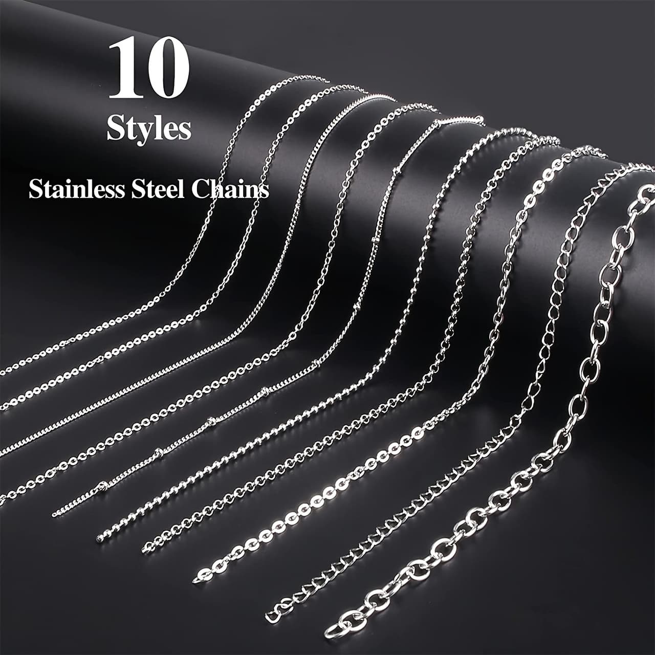 TEMU Ten Rolls Of Stainless Steel Chains For Jewelry Making, Featuring Ten Unique Styles Of Metal Chains And Additions, Perfect For Enthusiasts Of Handcrafted Projects