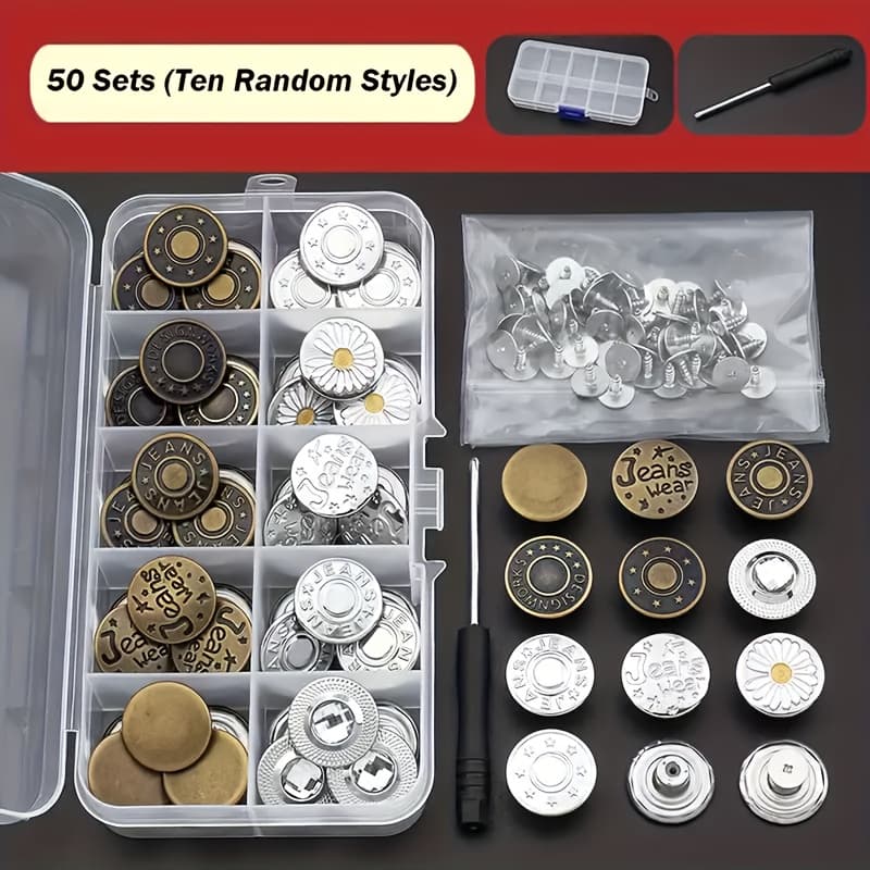 TEMU 25/50pcs Random Colors Retro Metal Jeans Buttons - No Sew , Nail-free Installation, Convenient Denim Repair Tool, Copper Screw Back For Crafts And Pants