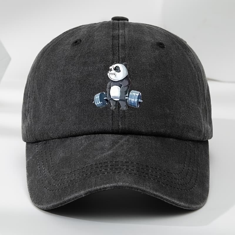 TEMU Cartoon Panda Print Baseball , Washed Distressed Classic Flat Brim Hat, Comfortable Moisture-wicking Breathable