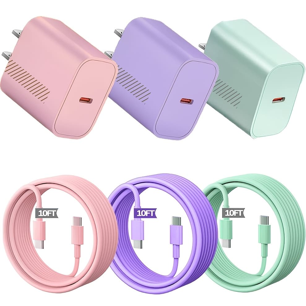 TEMU 10ft Ultra Long Cable For Iphone, 20w Charger Fast Charging Usb C Block Wall Adapter, 10 Foot Type C Cable For Iphone 16/16 Plus/16 Pro/16 Pro Max/iphone Pro Max/ipad Pro/ , Etc