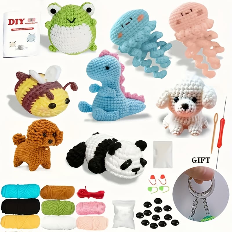 TEMU 8pcs Crochet Kit For Beginners, Crochet Animal Kit, Crochet Starter Kit With Crochet Hooks, Yarn, Instructions Video, Crochet Set For Beginners thumbnail 3