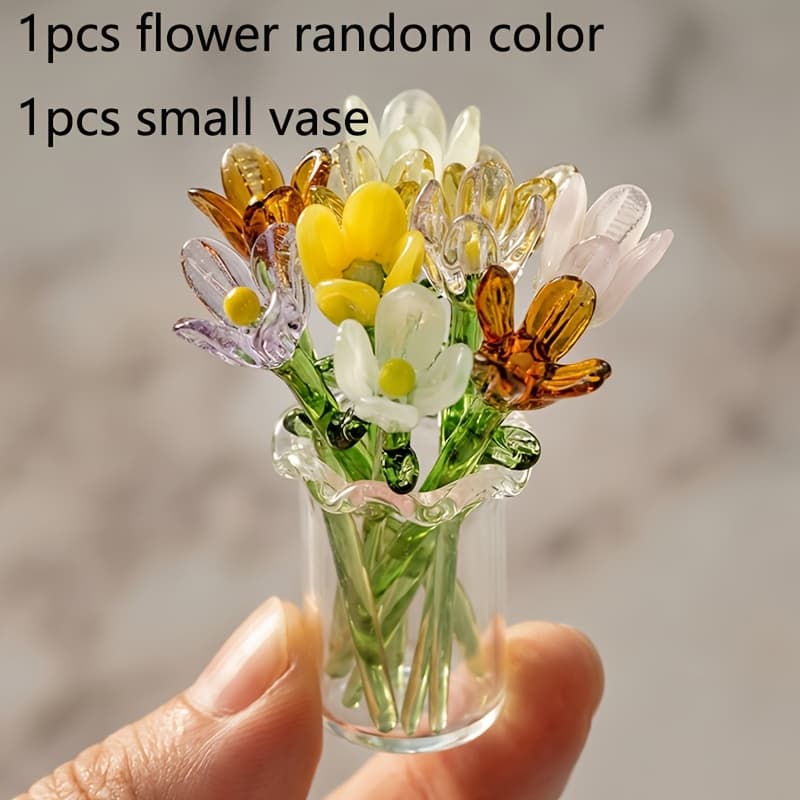 TEMU 2pcs Miniature Glass Flower Vase Set Random Color Small Mini Glass Birth Month Flower With Stems Mini Glass Tulip Bouquet For Women Mom Office Home Table Centerpiece