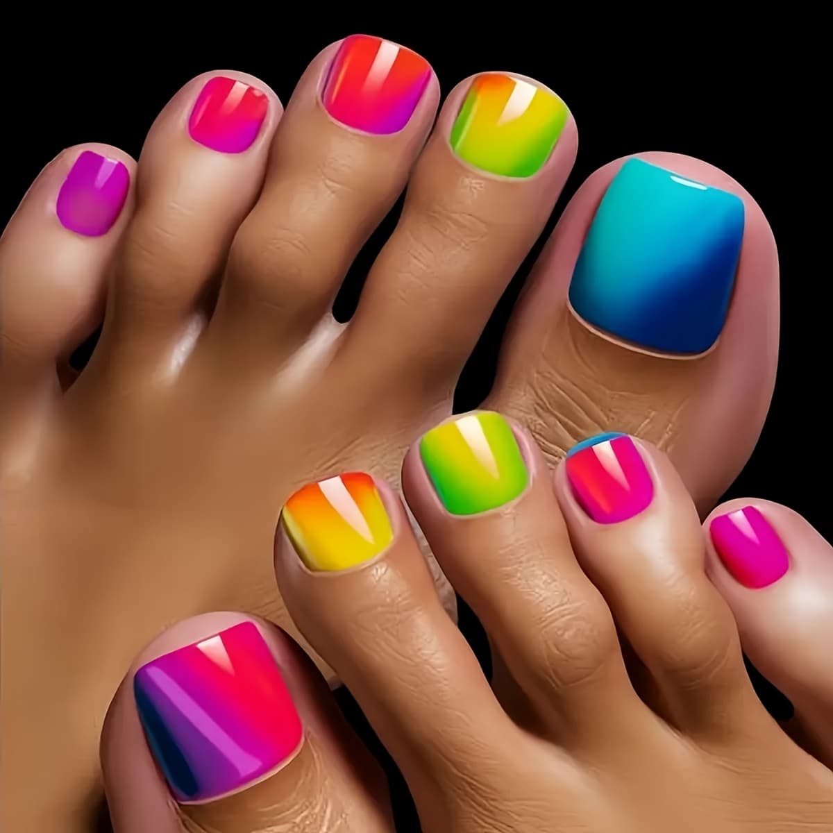 TEMU 24pcs Vibrant Colorful And Toe Nails, With Jelly Glue And Nail File, Suitable For Women' Gathering And Festival Use