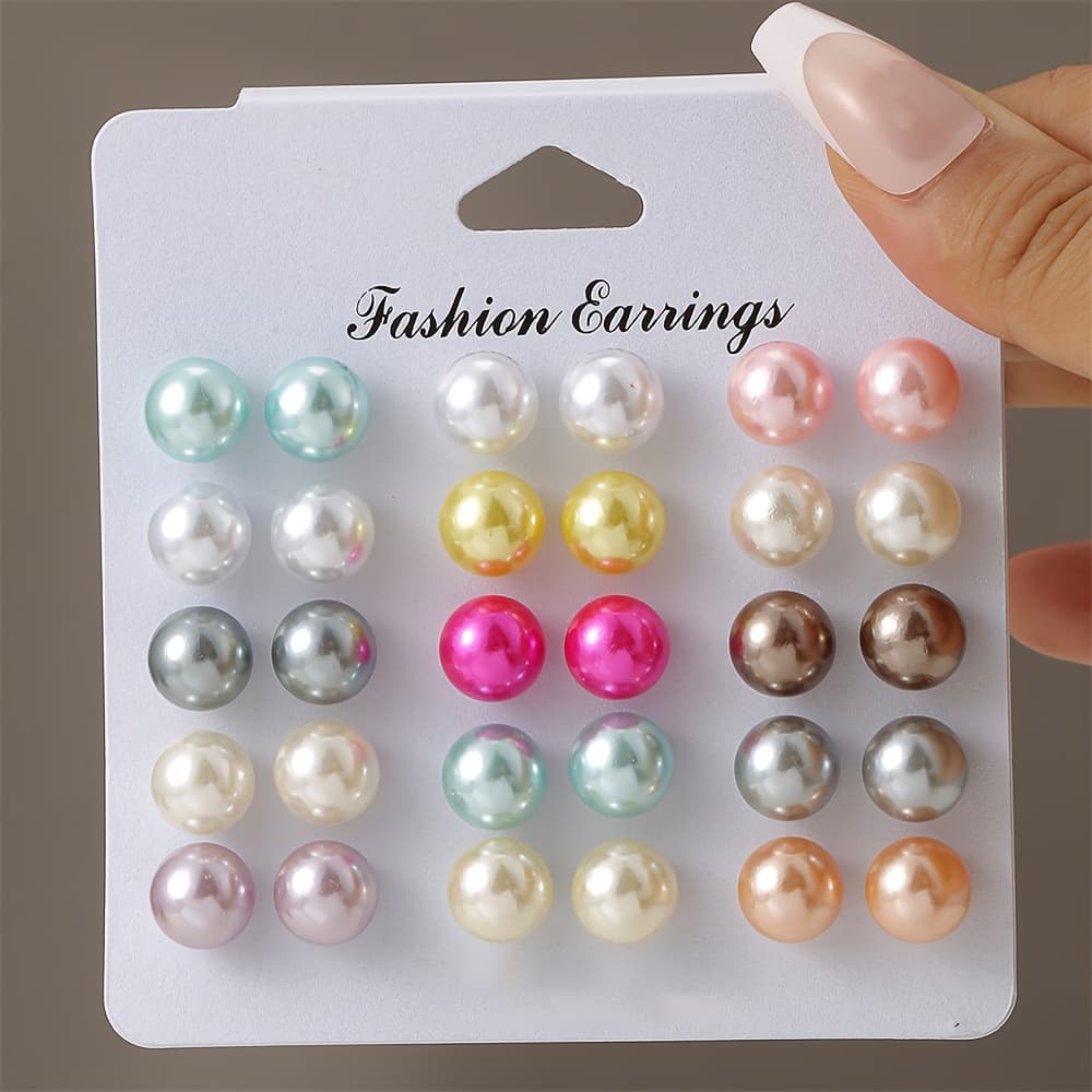 TEMU 15 Pairs Of Minimalist Pearl Stud Earrings Set For Women's Vacation Party