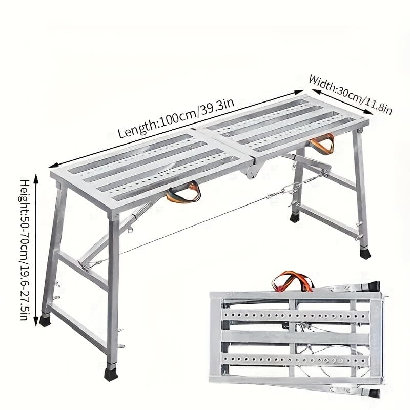 TEMU Portable Multipurpose Folding Scaffolding Work Platform | Carbon Steel Structure, Adjustable Height, 400 Kg Duty Rating, Suitable For Rv Cleaning, Painting, Car Washing, Furniture Sanding
