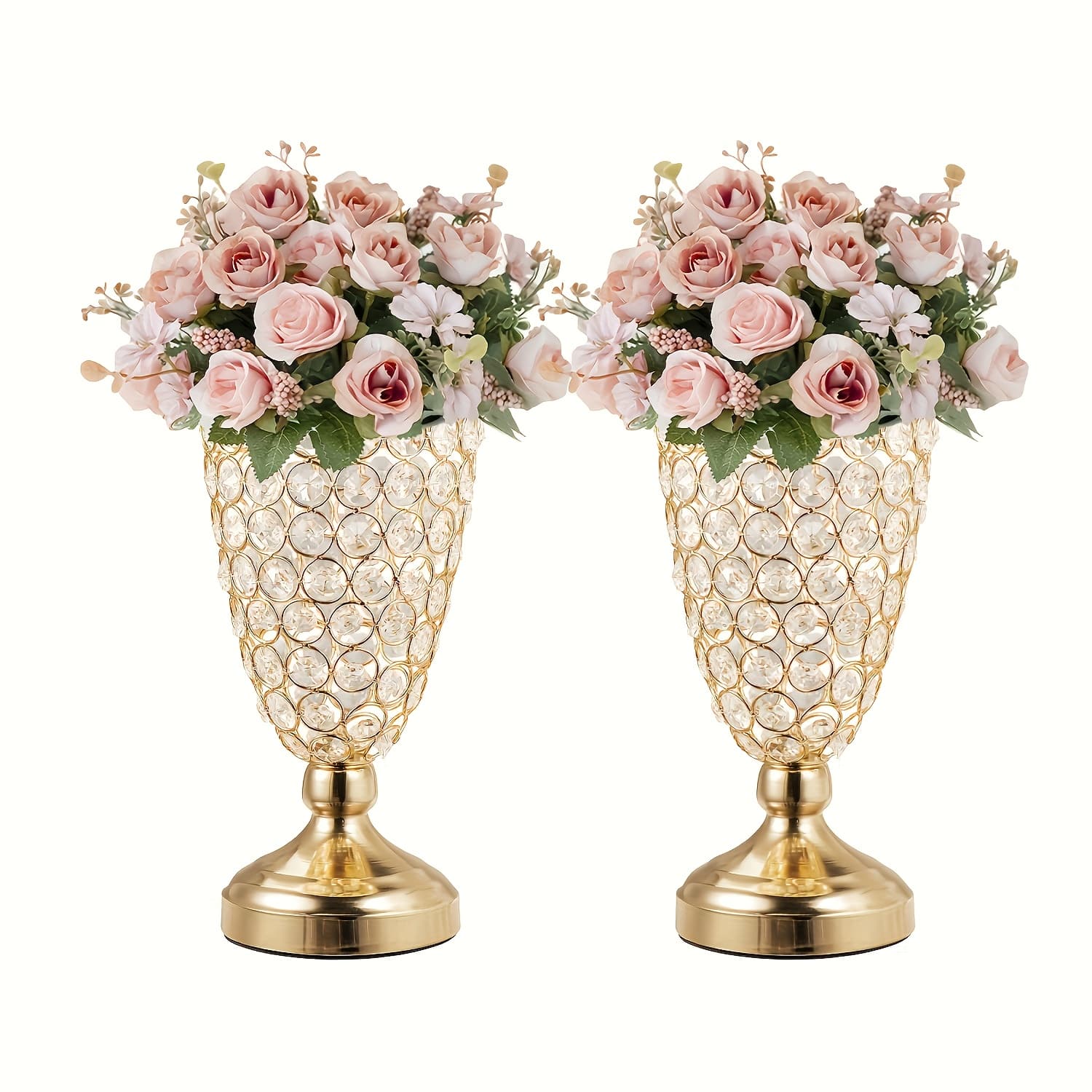 TEMU 2pcs Wedding Table Centerpieces, 10.6-inch Wrought Iron Crystal Vase, Party Banquet Centerpiece, Event Vase, Anniversary Celebration, Birthday Home Decoration