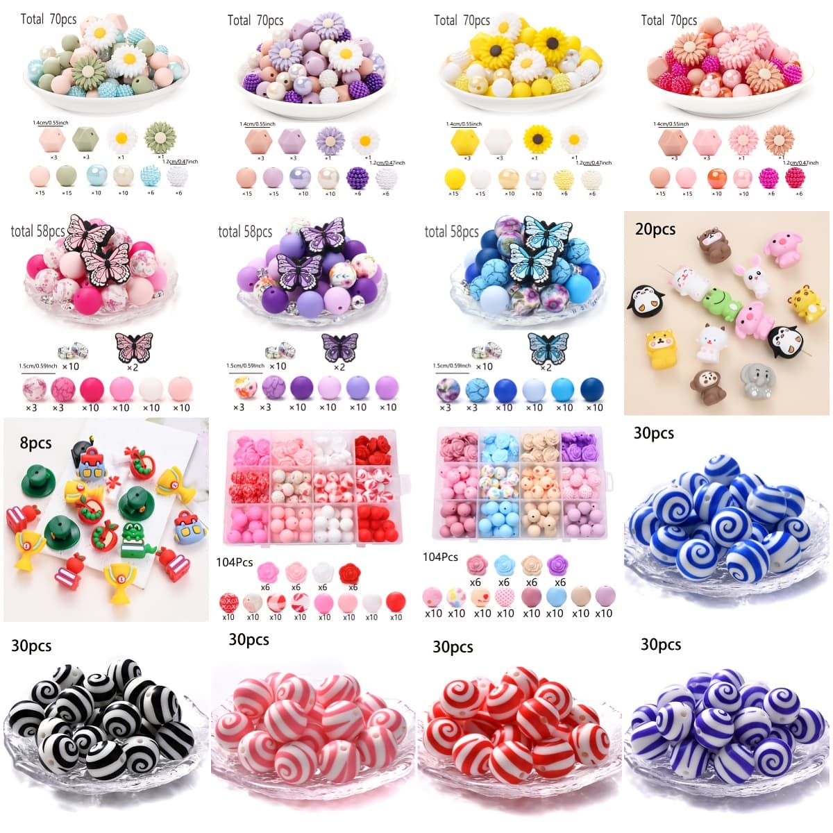 TEMU Silicone Bead Set Mixed Pack , A Of Colors And Styles