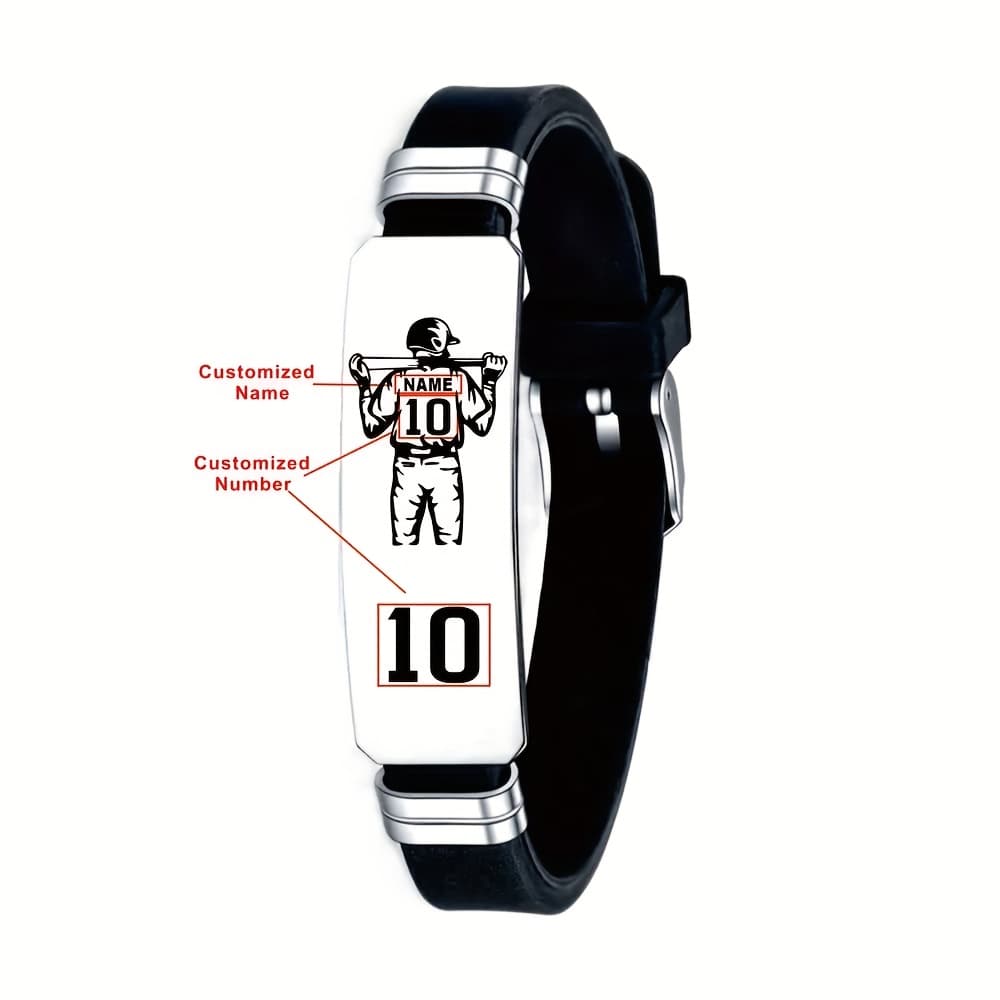TEMU Custom Personalized Sports Baseball Bangle Bangle Bracelet, A For Baseball Enthusiasts, Holiday And Birthday Gift For And , Commemorative Gift, Baseball Jewelry Accessory