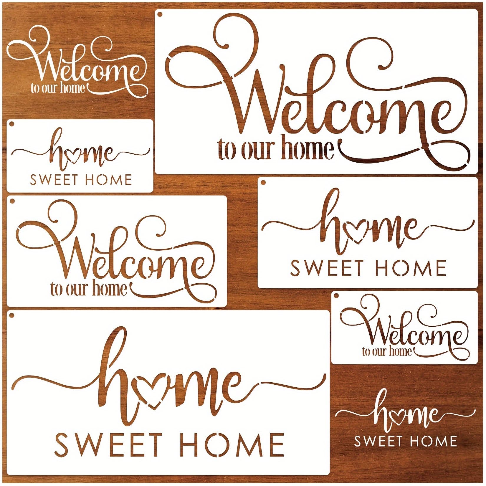 TEMU 6pcs Home Welcome Printing Stencil Set - Reusable Diy Letter Art Printing Stencils, Suitable For Wooden Door Signs - Diy , Logos, Shirt Canvases, Walls, , Furniture, And Floor Decorations