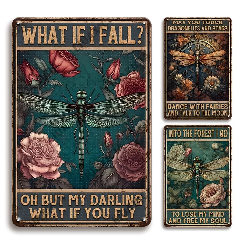 TEMU 3pcs Dragonfly Wall Decor Vintage Metal Tin Sign For Men Cave, Home, Restaurant, Bar, Cafe, Garage Wall Decor Plaque Decor Gift 8x12 Inch, Halloween Christmas Fall Home Decor
