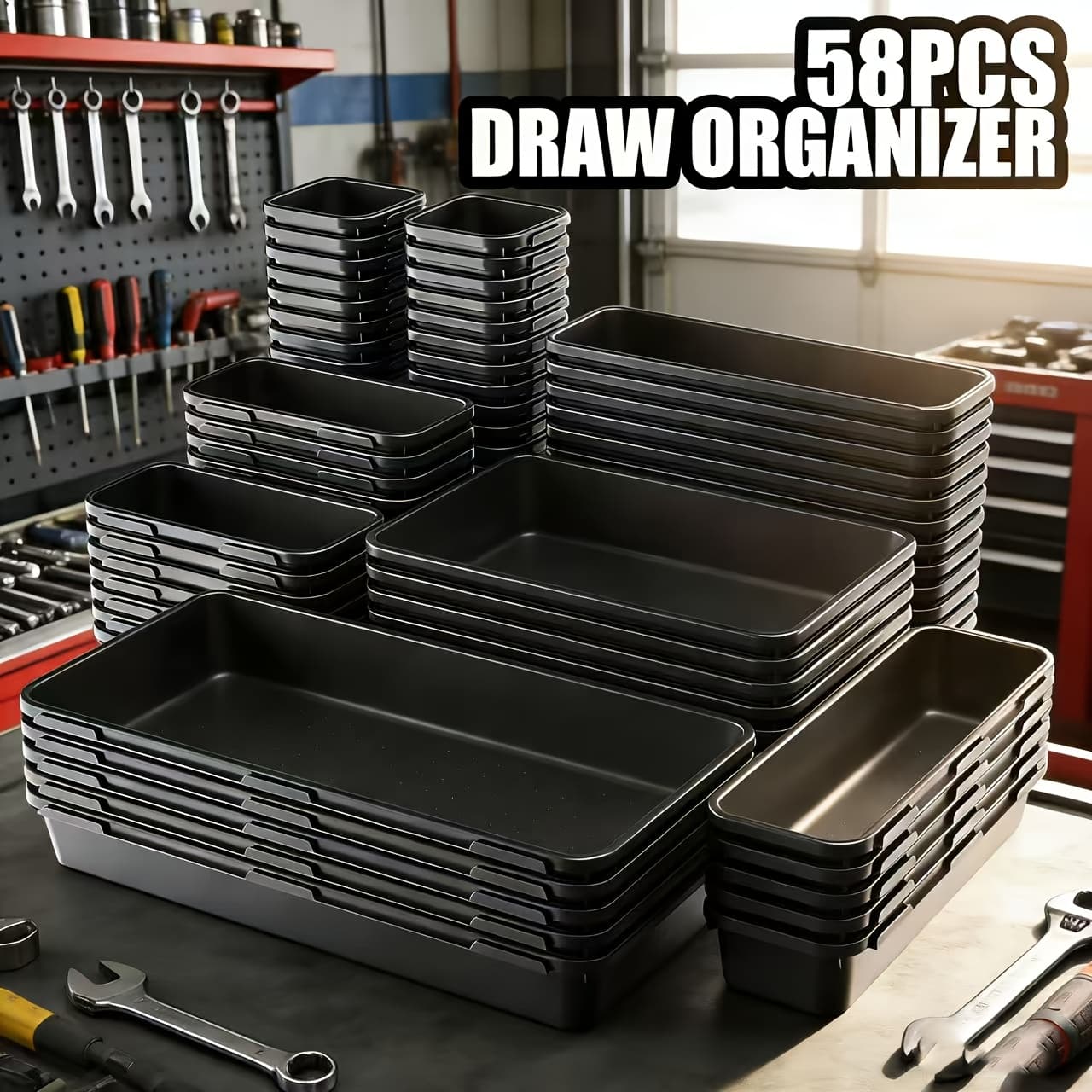 TEMU 58pcs Seketman Drawer Organizer | 5 Sizes Tool Box Organizer Tray Divider Set, Black Pvc,, Applicable,