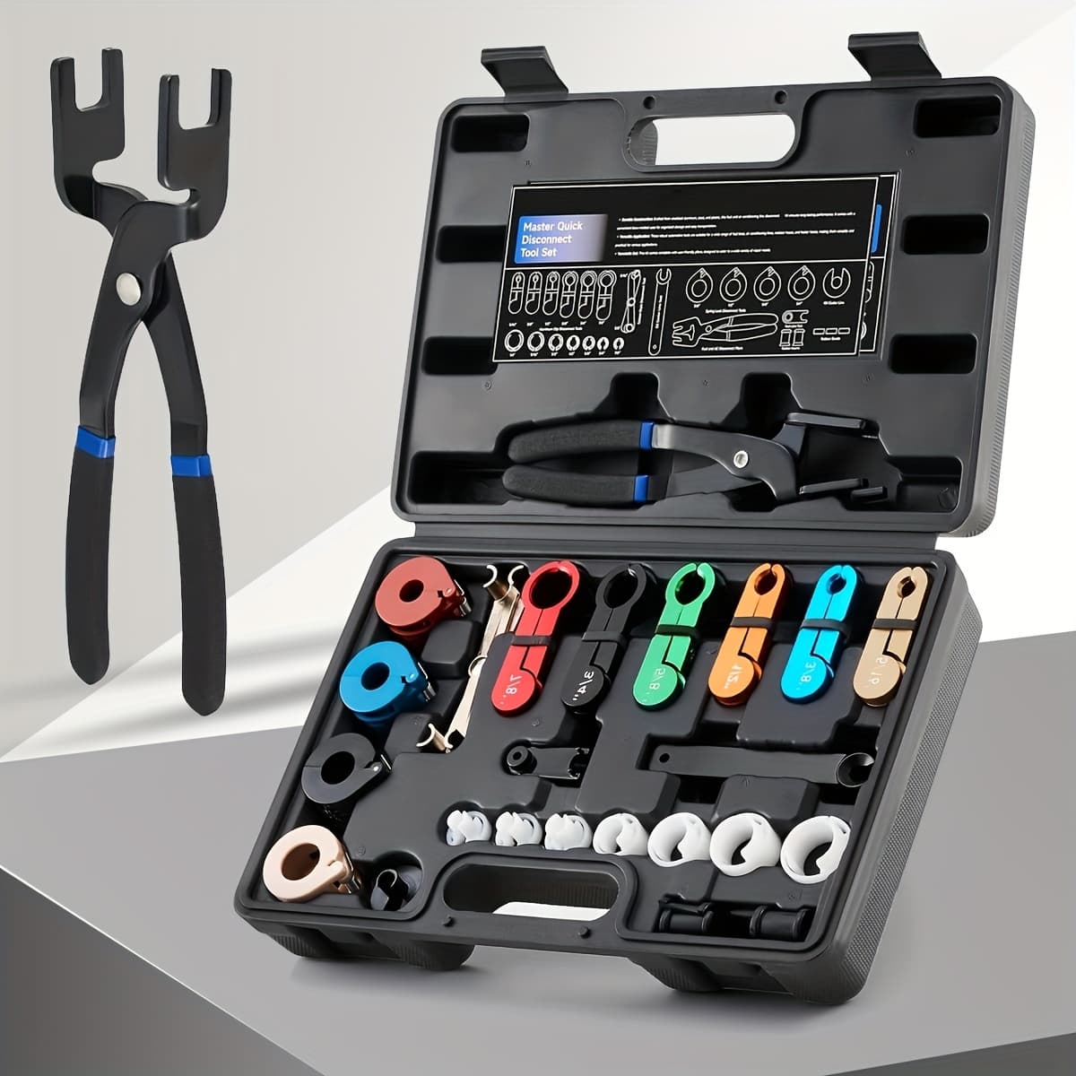 TEMU 26pcs Master Quick Disconnect Tool Kit, Fuel Line Disconnect Tool Set With Fuel And Ac Disconnect Pliers, Fuel Line Removal Tool Set For Ac Fuel & Transmission Systems, Blue, Black