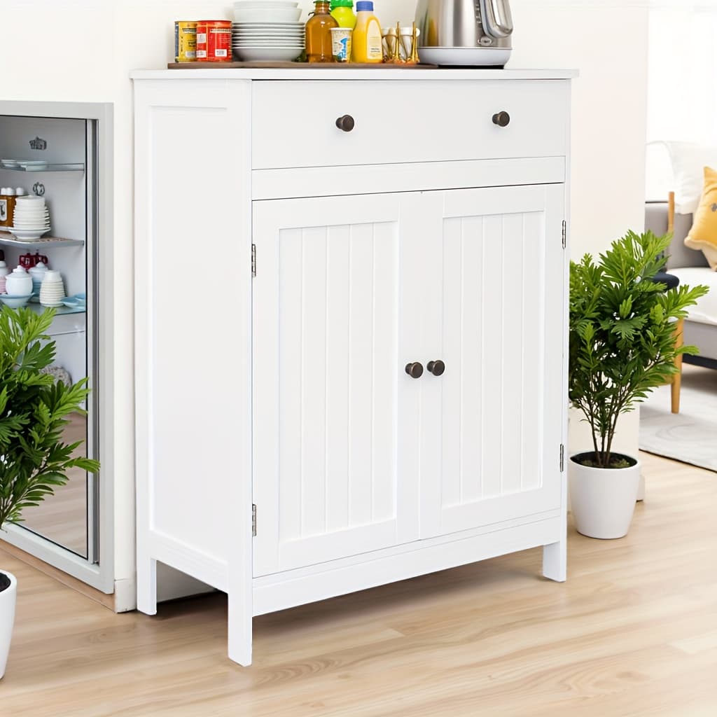 TEMU Modern Lockable Double Door & Drawer With Adjustable Shelves - Freestanding Suitable , Bathroom, Small Spaces - Compact Shelving Unit, Moisture-resistant,