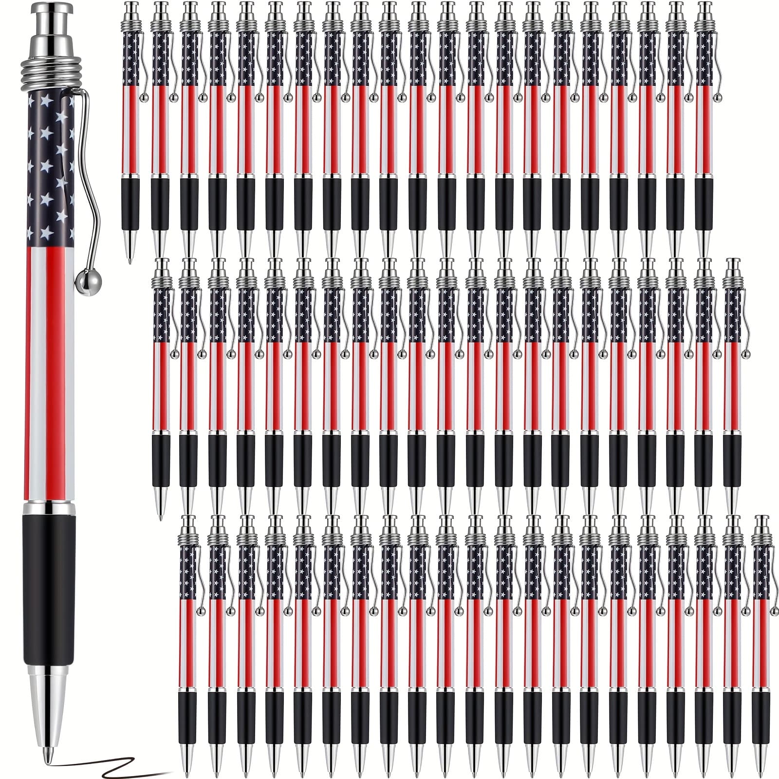TEMU 64pcs American Flag Ballpoint Pen Usa Patriotic Themed 1.0mm Black Ink Gel Ink Pen For Writing And Signing, Office Supplies Party(flag)