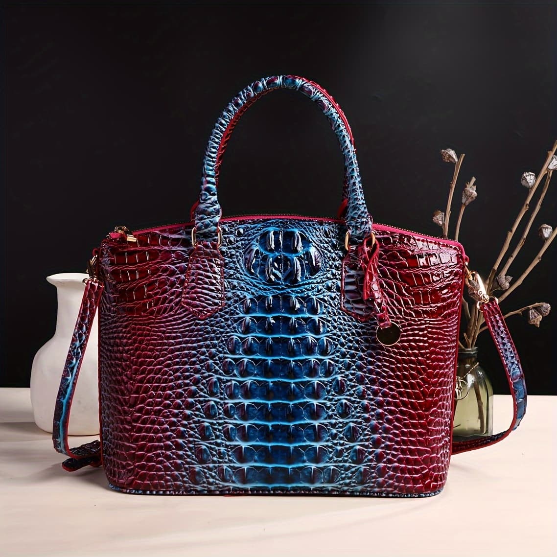 TEMU Women's Fashion High-end Handbag -body Women's Bag Color Crocodile Pattern Handbag Women's Work Handbag -body Bag