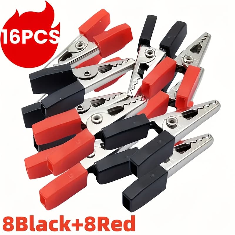 TEMU 16pcs Testing Alligator Clip Set - Red And Black, Durable Iron Construction, Suitable For Cars, Campers,
