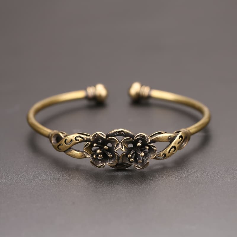 TEMU Adjustable Vintage 3d Flower Bangle - Handmade Pure Copper Jewelry With Intricate & , Unisex Retro Couple's Gift For , Simple Elegant Bracelet For Any Occasion, Unisex Accessories, Artisanal