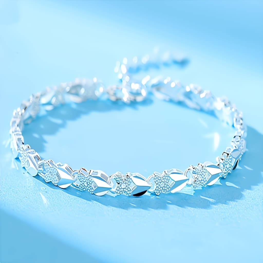 TEMU Vintage Style 925 Sterling Silvery Plated Elegant Bracelet - Perfect For Casual Attire And Valentine's Day Gifts