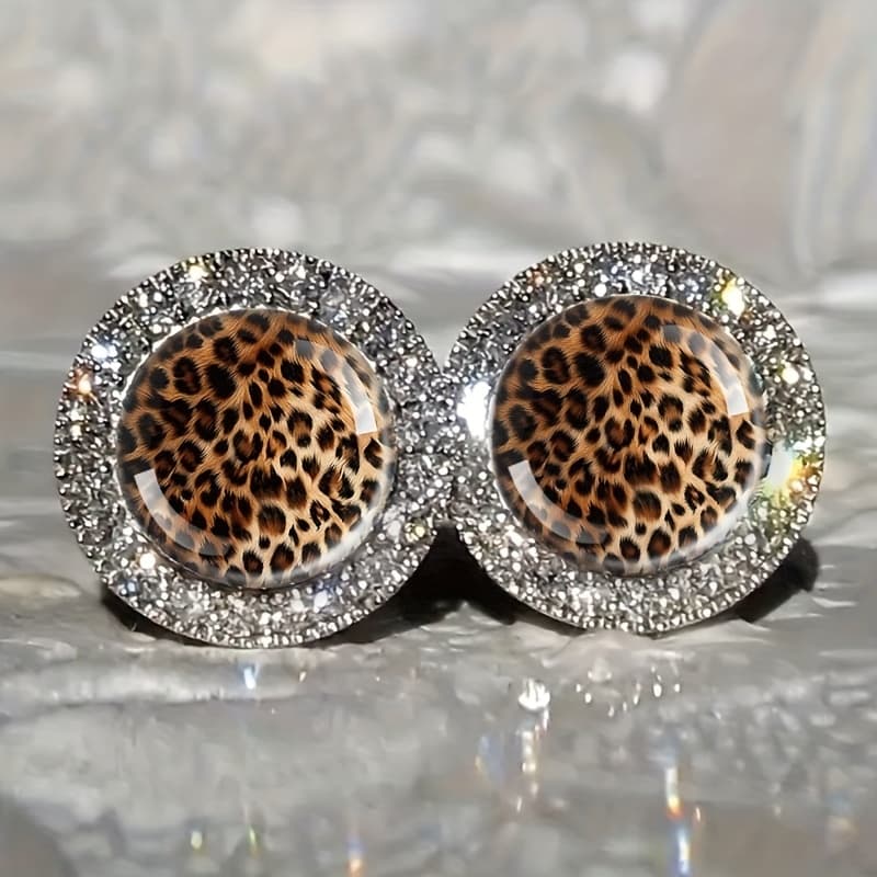 TEMU Circular Earrings Featuring A Sparkling Leopard Print Design, Elegant And Jewelry Perfect For Stylish Outfits, A Great Gift And A Trendy Fashion